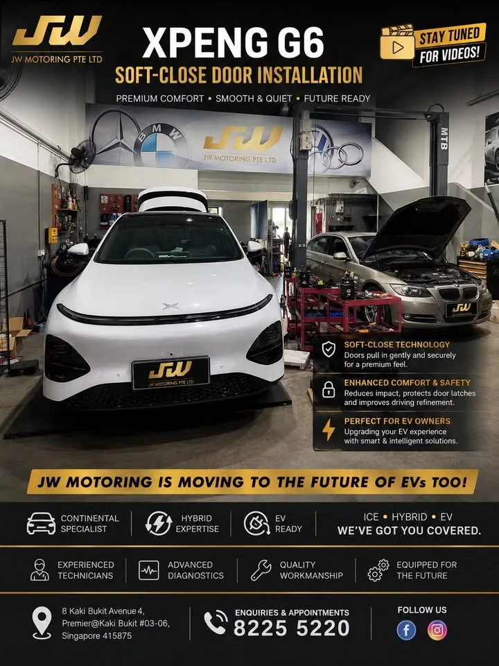 XPENG G6 — soft-close door installation in progress