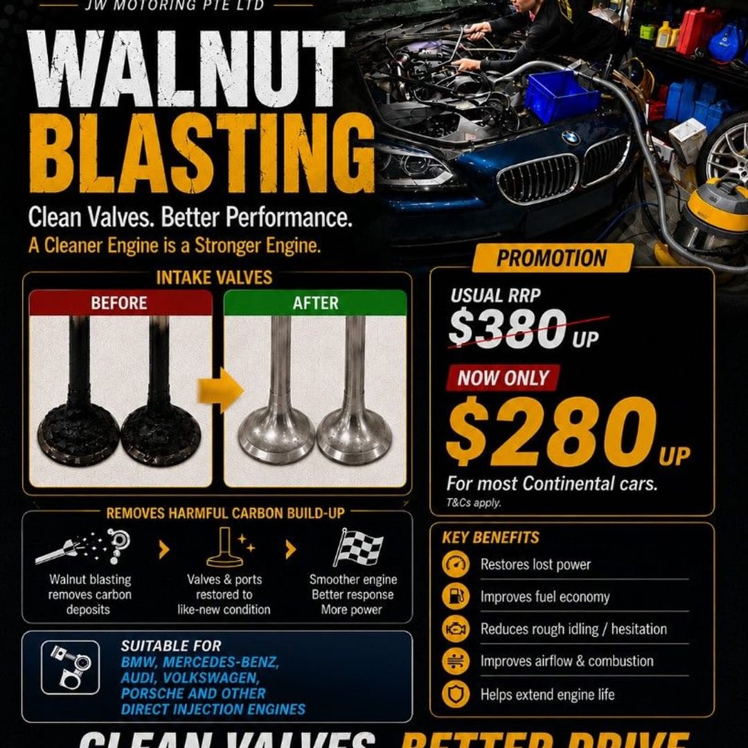 Engine performance and carbon cleaning at JW Motoring Kaki Bukit workshop, Singapore